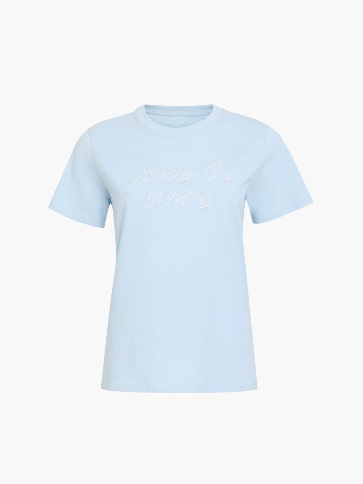 French Connection Joie De Vivre Embellished Short Sleeve T-Shirt Blue/White - 1