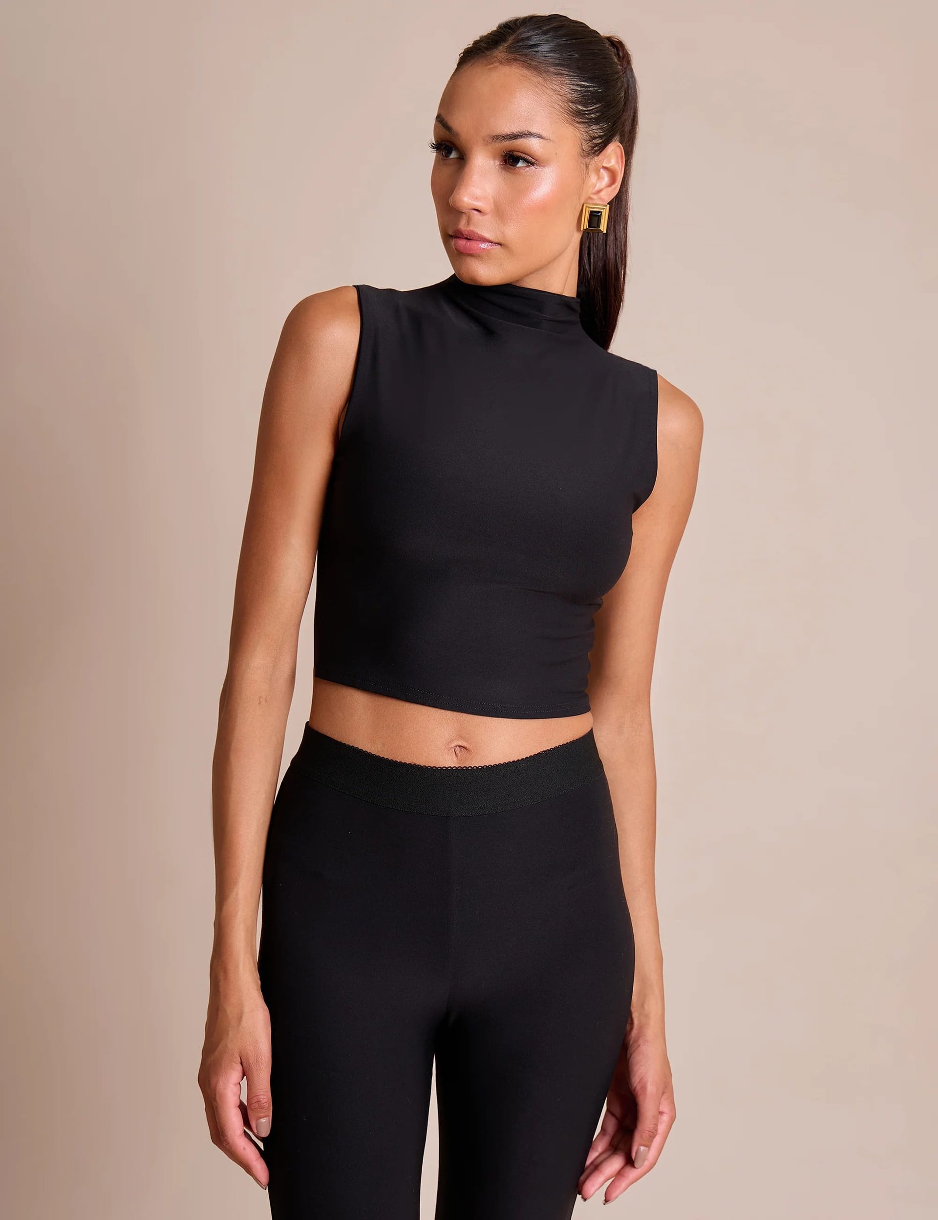 Public Desire High Neck Luxe Slinky Crop Top Black - 4