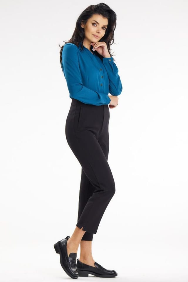 Love Lace Love Lace Women's Heart Neck Stand Up Blouse with Button Cuffs in Blue - 2