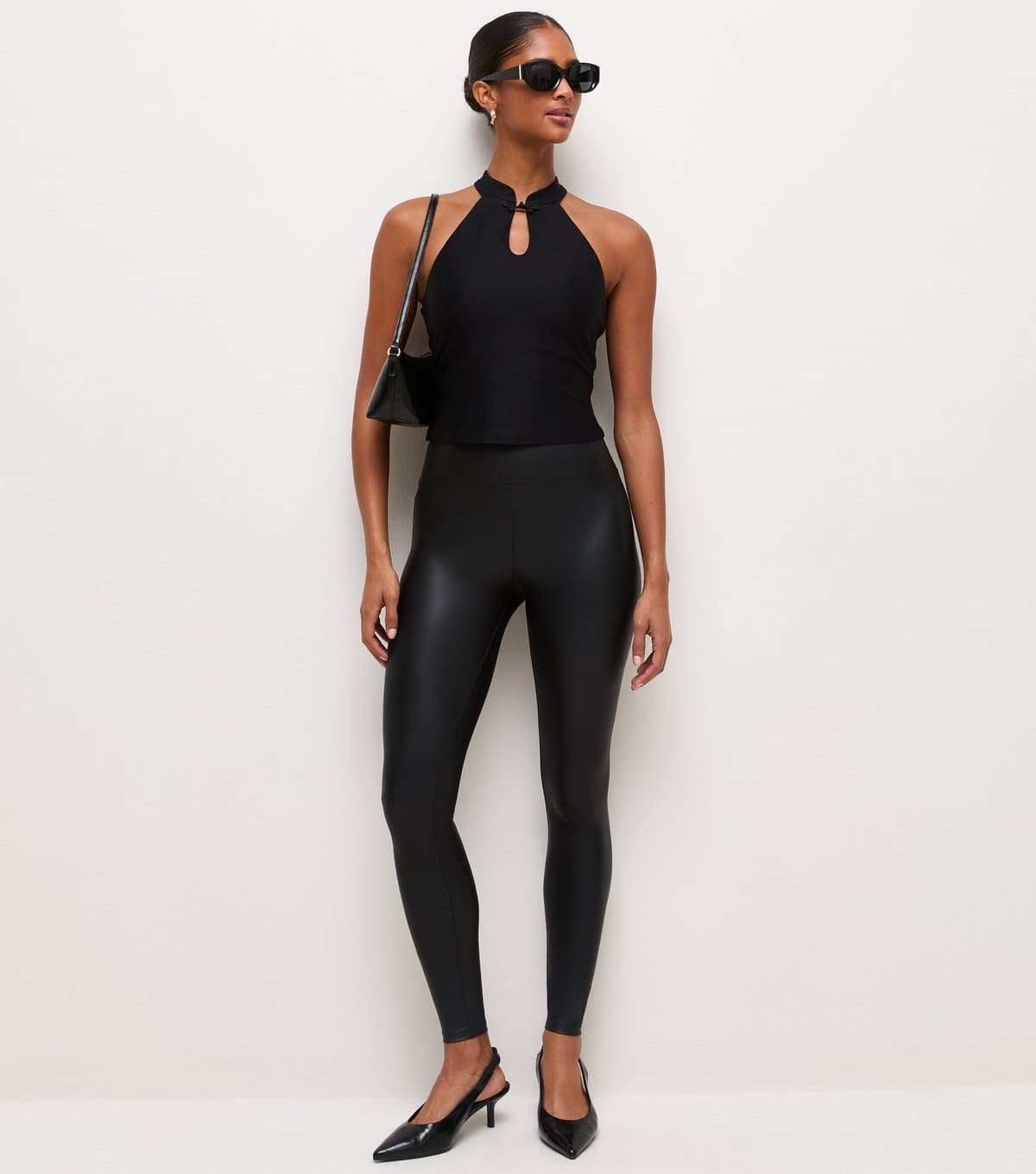 New Look Women's Black High Waist Wet Look Leggings New Look