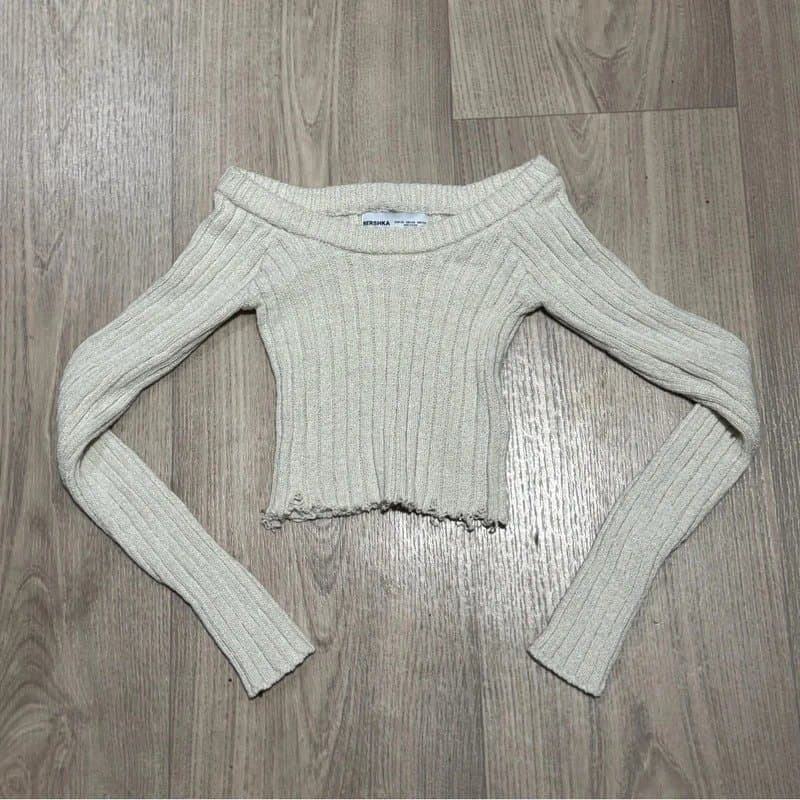 Bershka cream off shoulder knit jumper