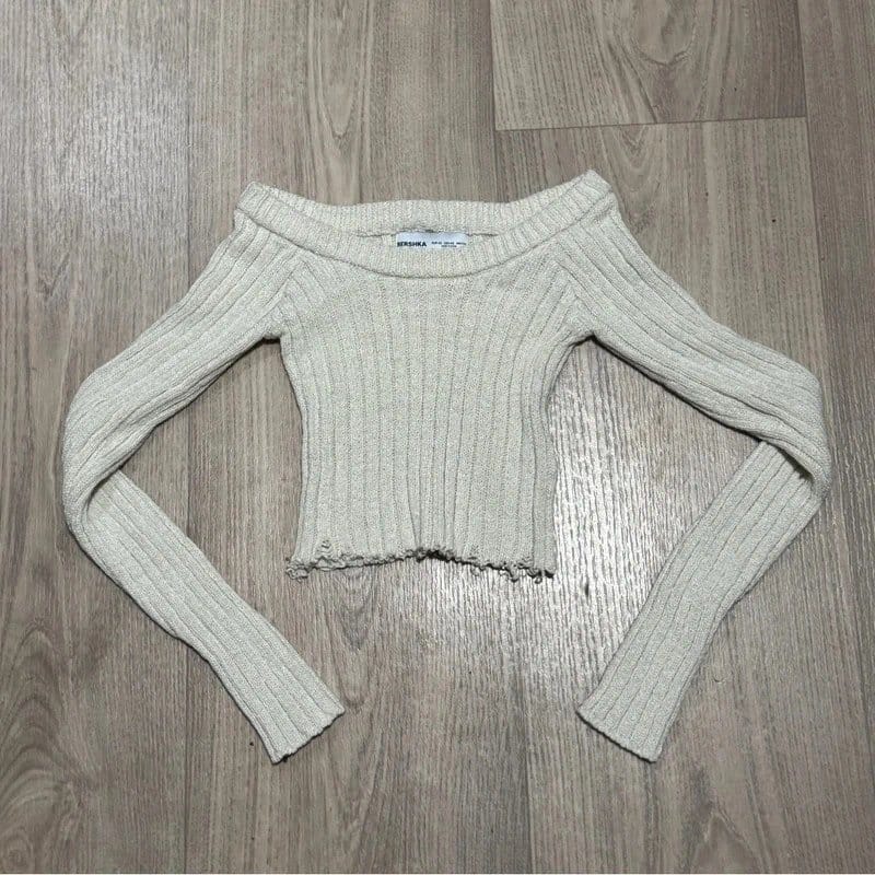Bershka cream off shoulder knit jumper - 1
