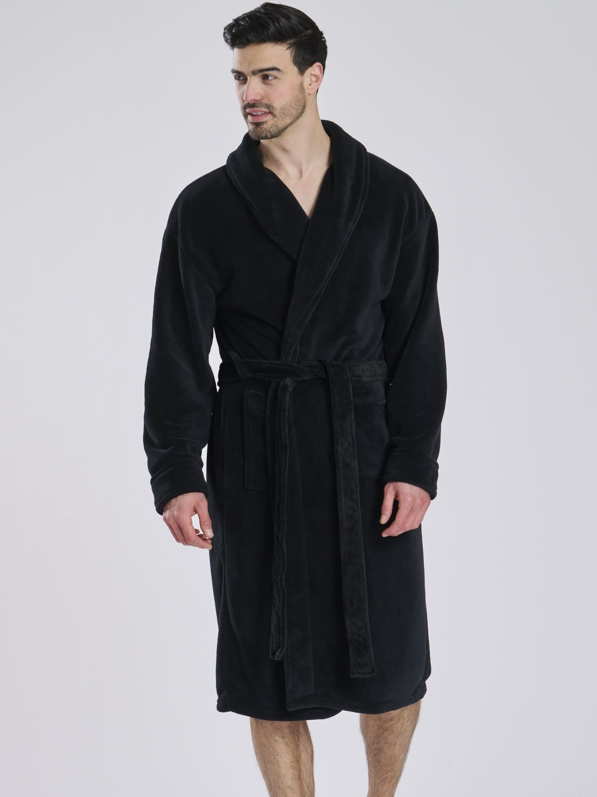 Loungeable Loungeable Men's Fleece Shawl Collar Robe in Black