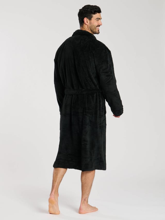 Loungeable Loungeable Men's Fleece Shawl Collar Robe in Black - 3