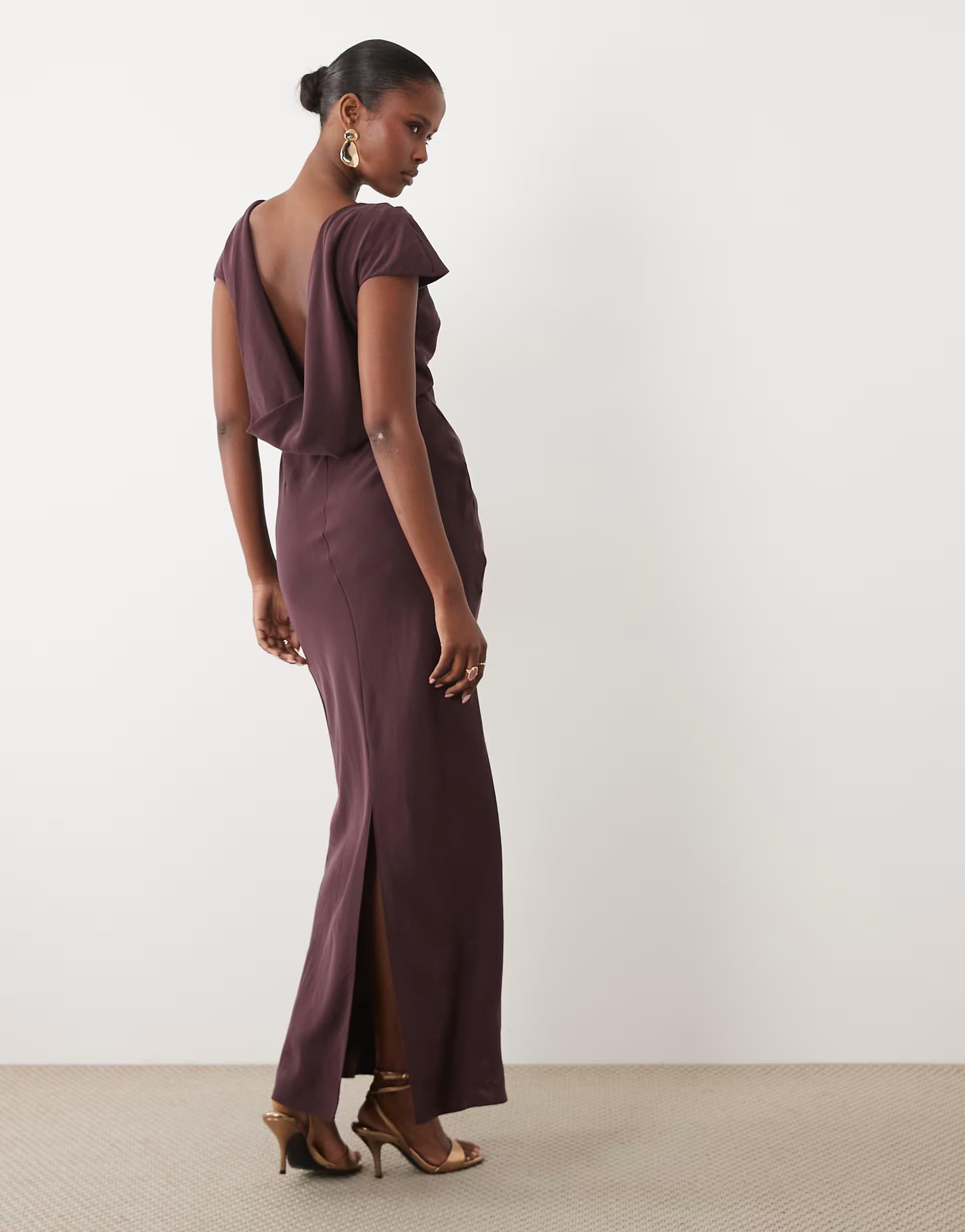 ASOS ASOS DESIGN high neck draped shoulder maxi dress with cowl back