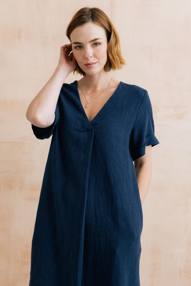 Lily & Me Lily & Me Women's Vine Linen Blend Dress in Navy - 3