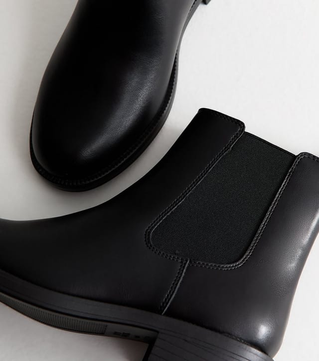 New Look Women's Wide Fit Black Faux Leather Chelsea Flat Ankle Boots Vegan New Look - 3