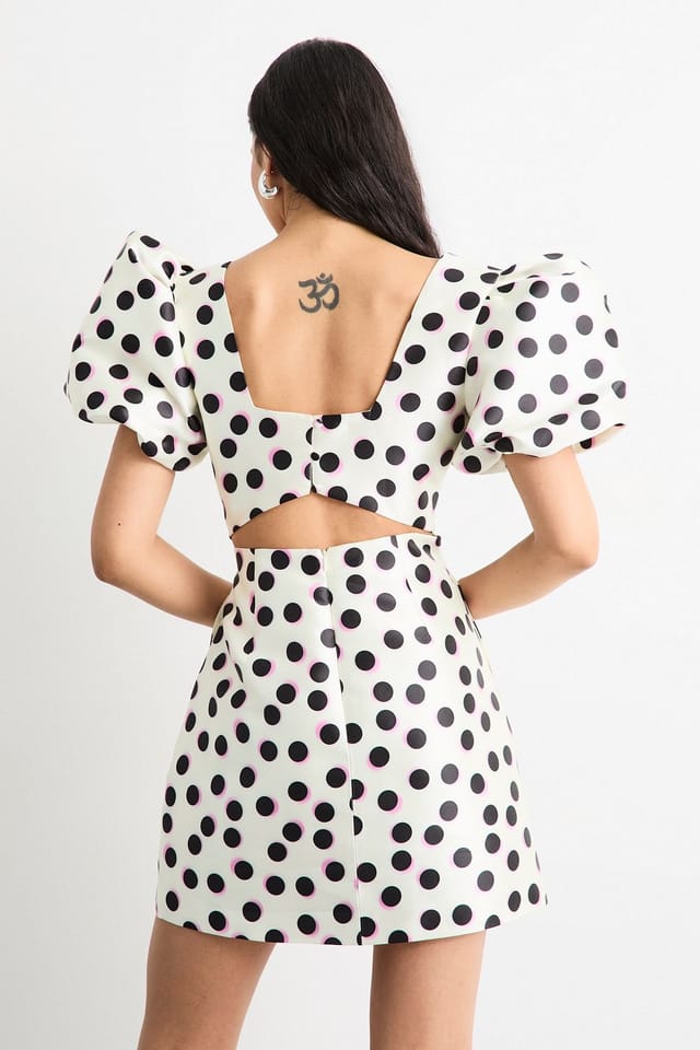 Warehouse Warehouse Women's Polka Dot Puff Sleeve A-Line Mini Dress in Mono - 3