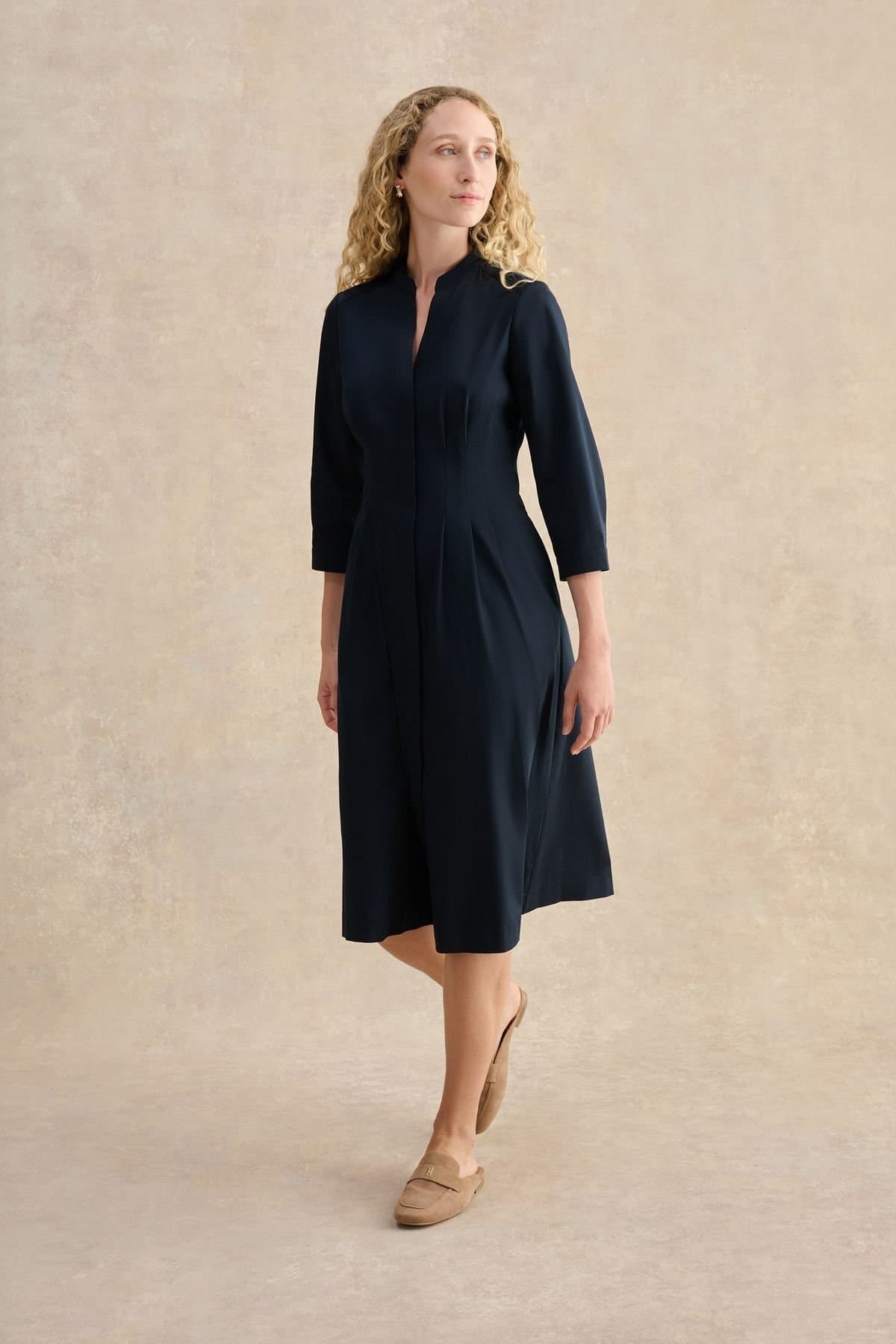 Hobbs London Hobbs London Women's Emmaline 3/4 Sleeve V-Neck Midi Dress in Dark Navy