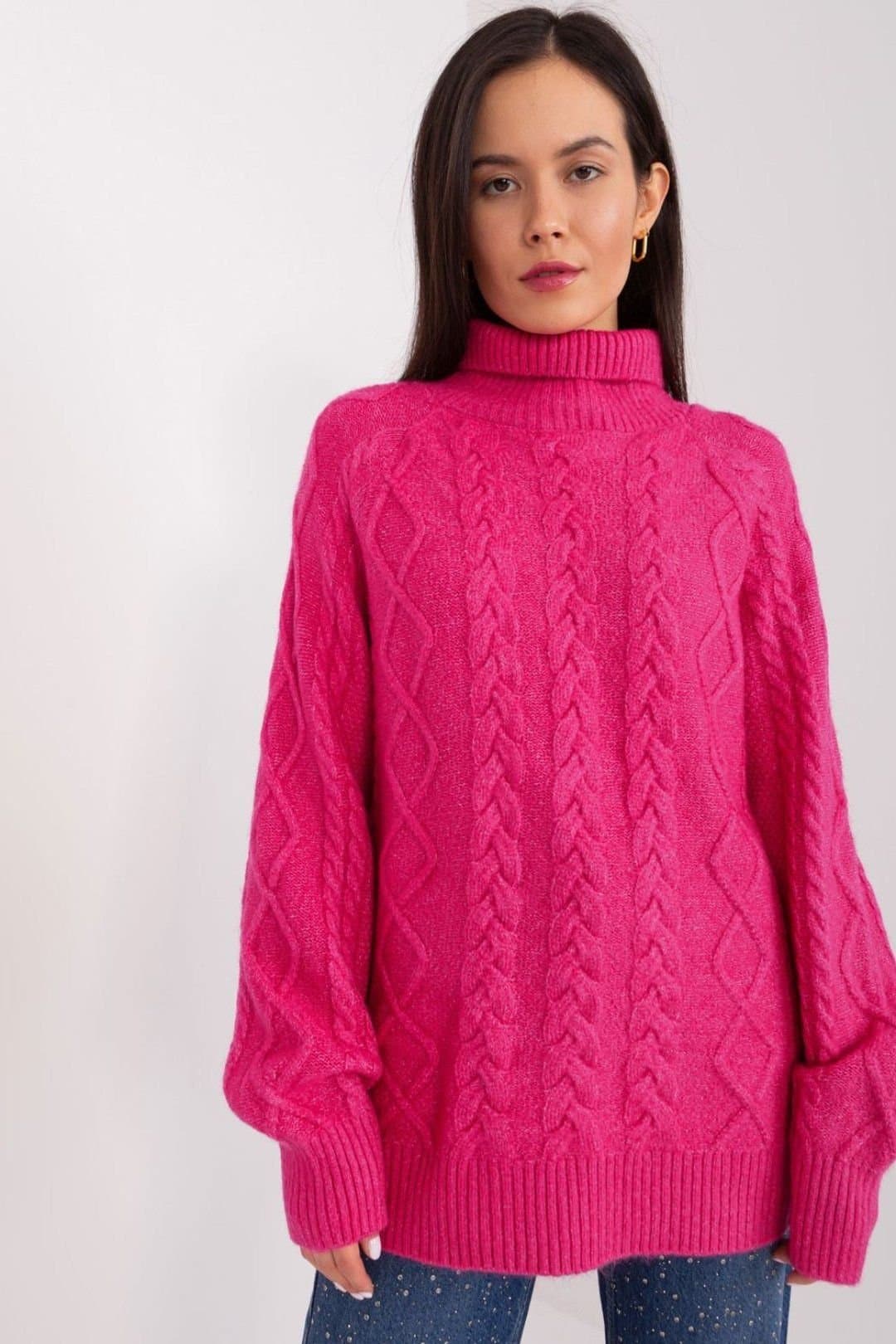 Love Lace Love Lace Women's Plaid Acrylic Turtleneck Sweater Long Sleeve Style 189223 in Pink