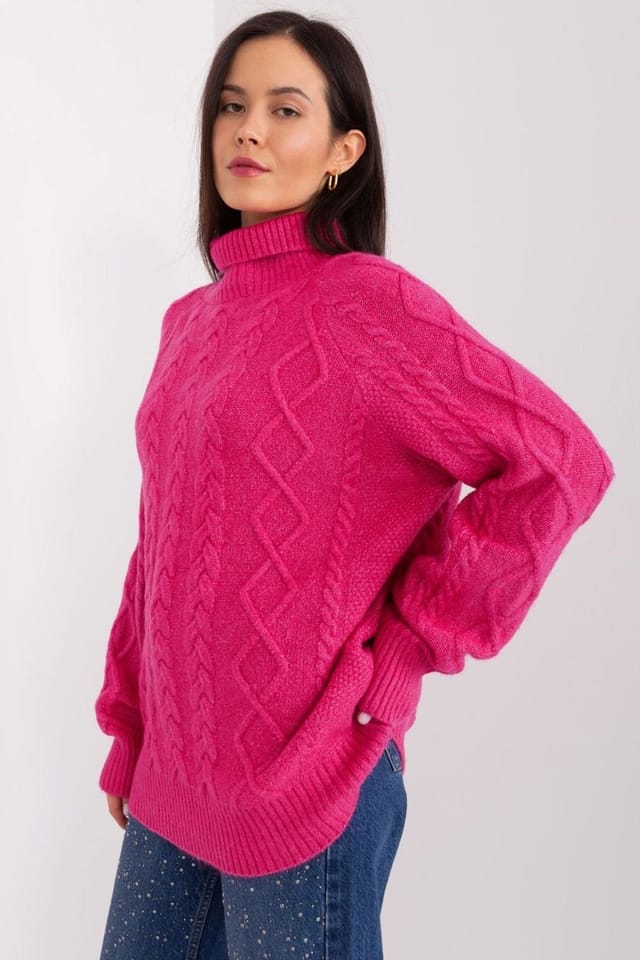 Love Lace Love Lace Women's Plaid Acrylic Turtleneck Sweater Long Sleeve Style 189223 in Pink - 2