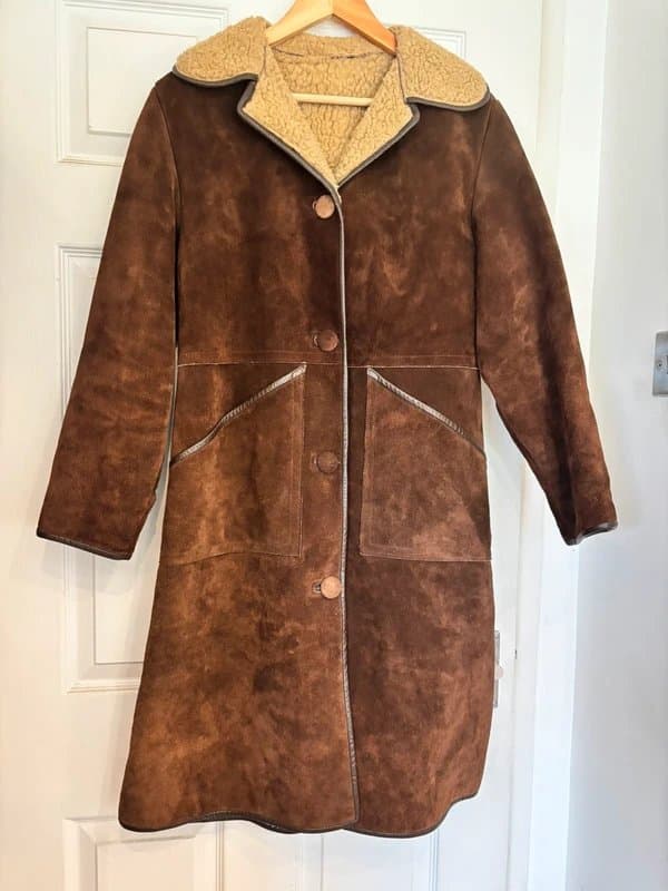 Vintage Dressing Vintage Heavy Weight Long Suede Winter Coat in Brown
