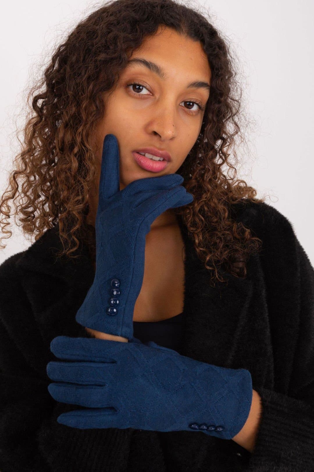 Love Lace Love Lace Women's Elegant Fabric Gloves with Geometric Pattern Touchscreen Buttons in Blue