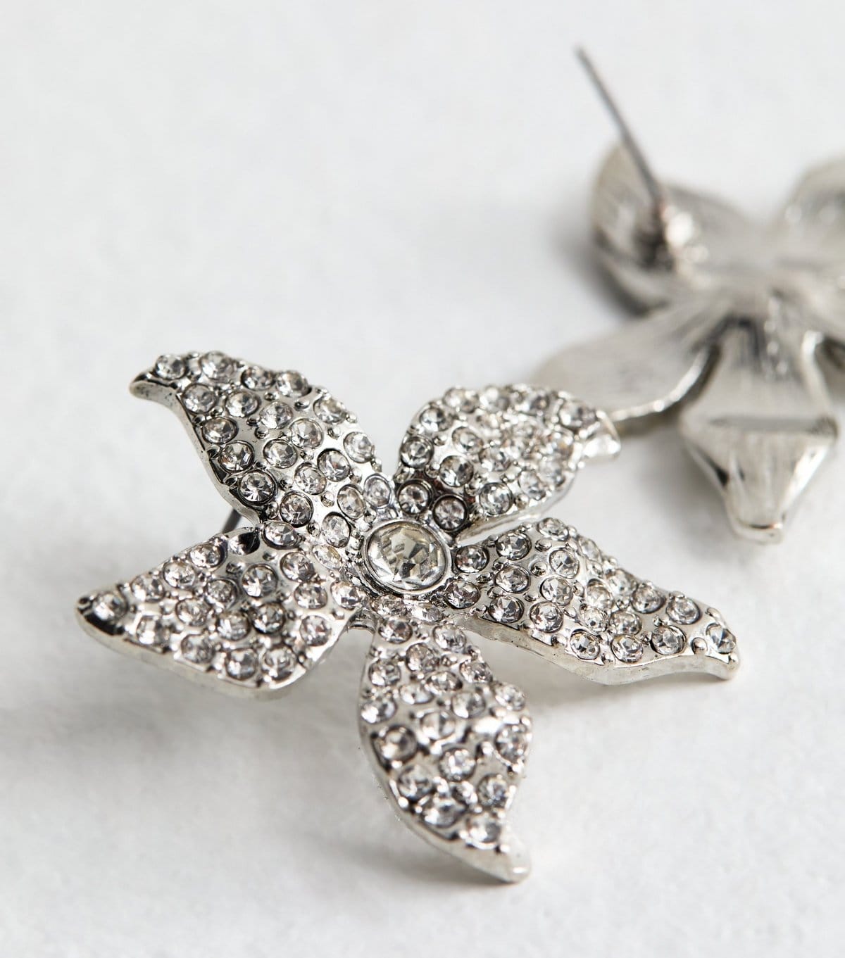 New Look Large Silver Diamante Flower Stud Earrings New Look - 4