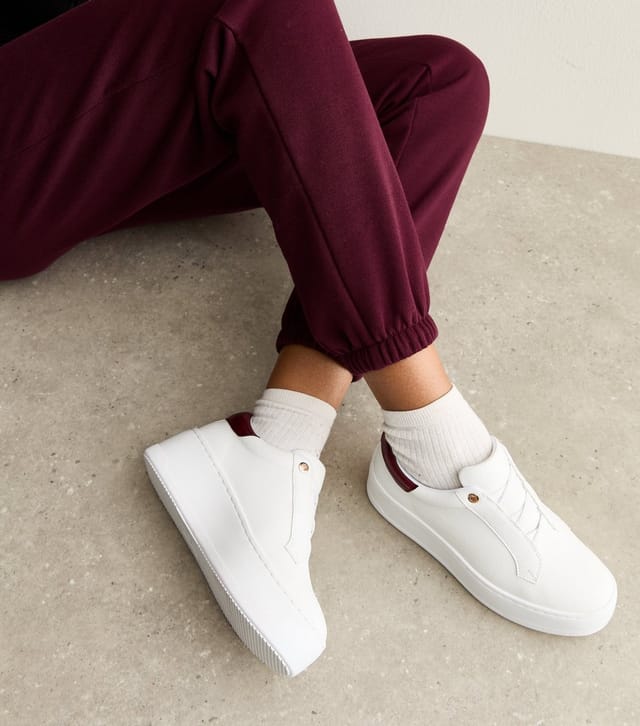 New Look Women's White Faux Leather Contrast Trim Platform Trainers Vegan New Look - 2