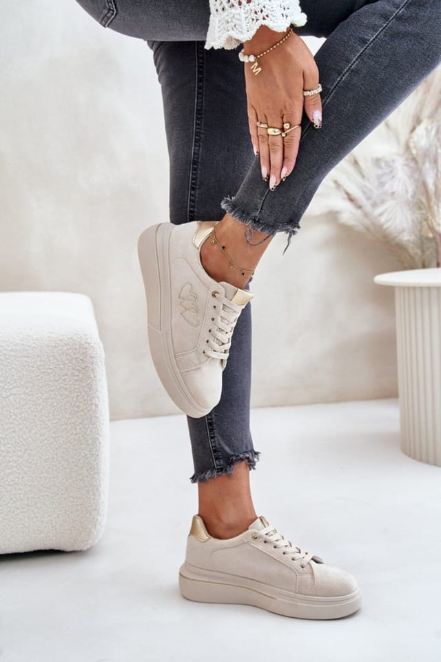 Love Lace Love Lace Women's Big Star Platform Insulated Lace Up Sneakers for Cold Days in Beige - 3