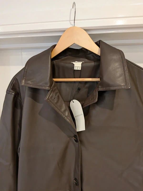 Monsoon Monsoon, Chocolate Brown, Vegan Leather , Pocket Jacket,Size UK 12