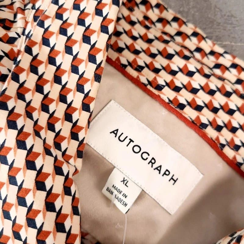 Marks & Spencer Marks & Spencer Geometric Short Sleeve  Shirt Mens XL Regular Fit Orange
