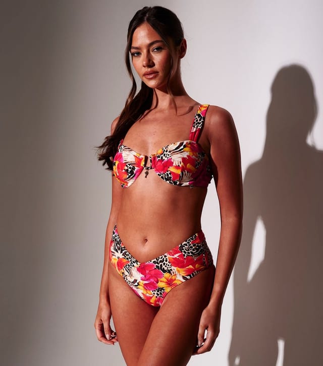 South Beach Women's Pink Floral and Leopard Print Tummy Control Bikini Bottoms South Beach New Look - 2
