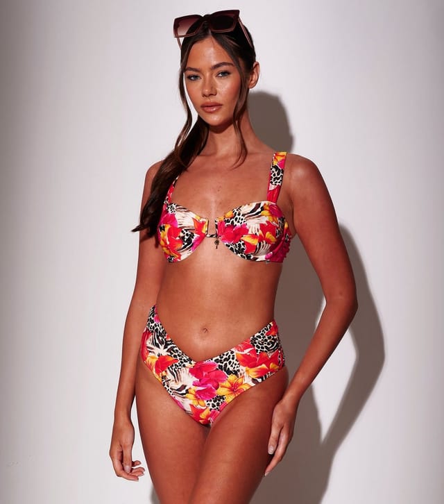 South Beach Women's Pink Floral and Leopard Print Tummy Control Bikini Bottoms South Beach New Look - 3