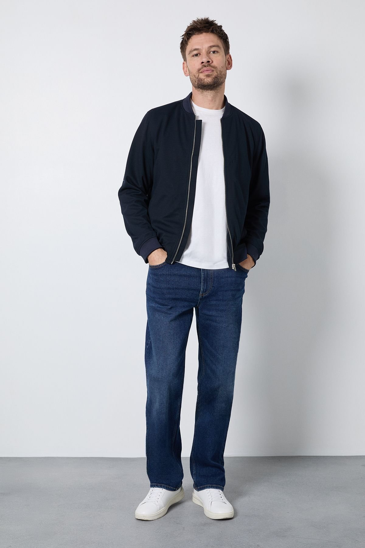 Burton Burton Men's Dark Wash Stretch Regular Straight Fit Jeans in Dark Blue - 2