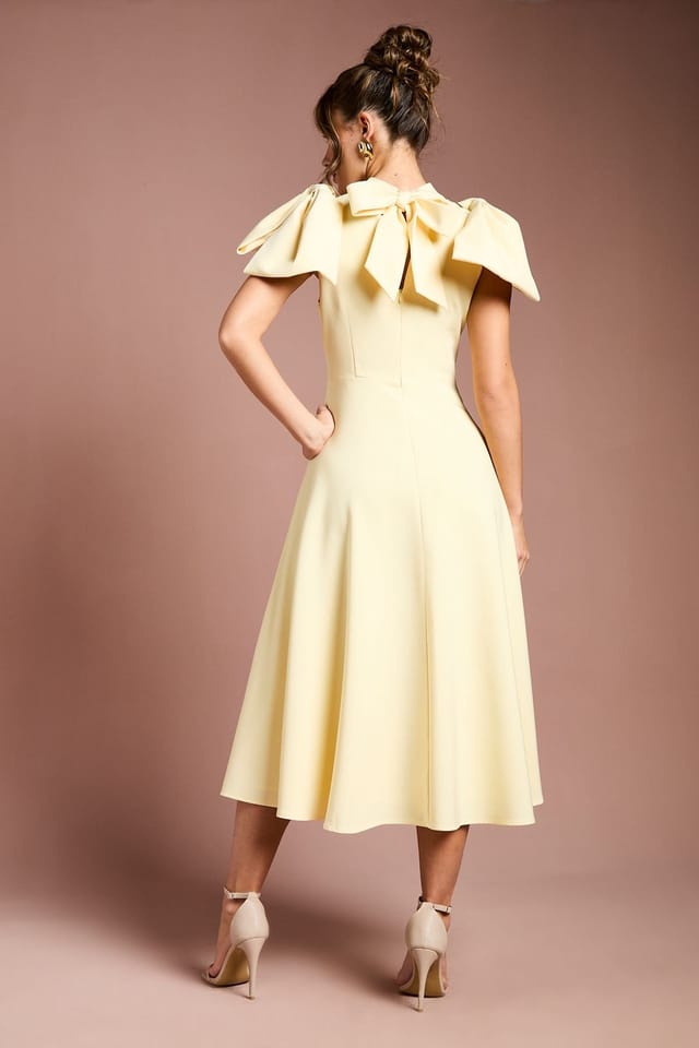 Coast Coast Women's Bow Shoulder Crepe Midi Dress in Lemon - 3
