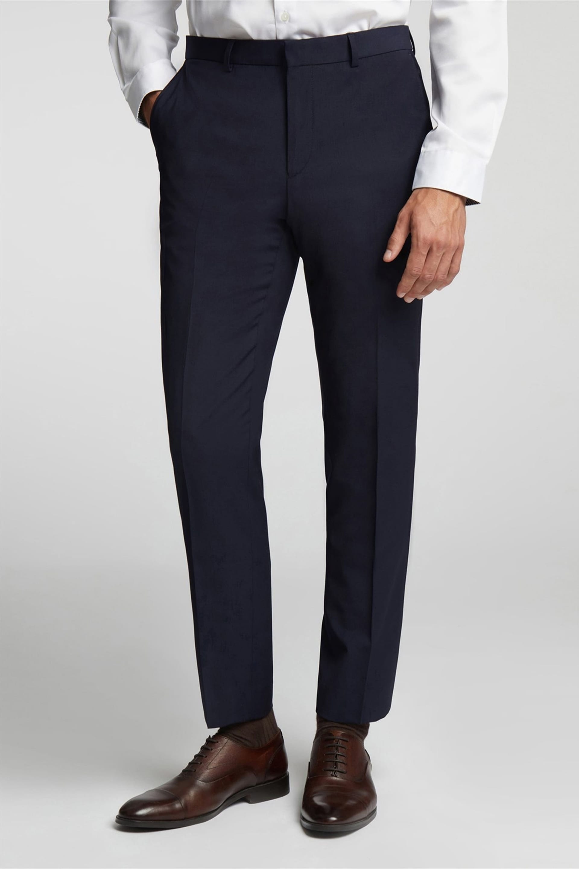 Ted Baker Ted Baker Men's Flat Fronted Slim Fit Suit Trousers in Navy - 4