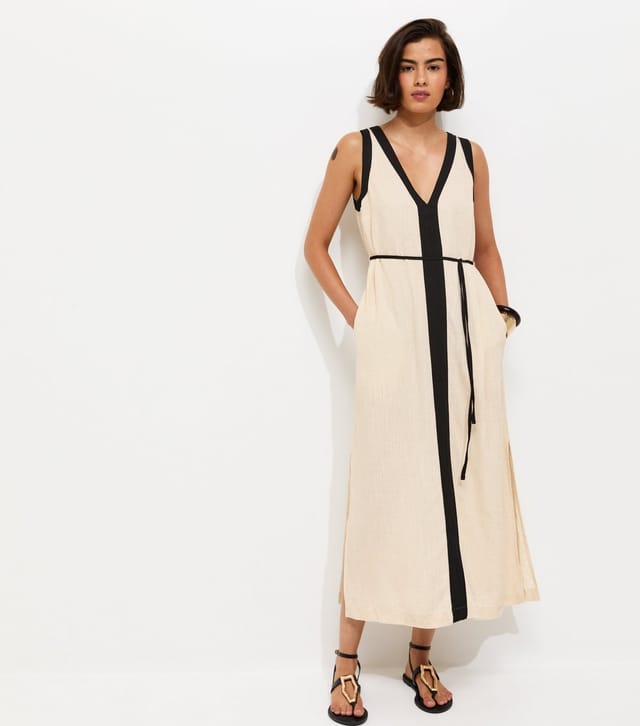 New Look Women's Cream Contrast Trim Column Midi Dress New Look - 2