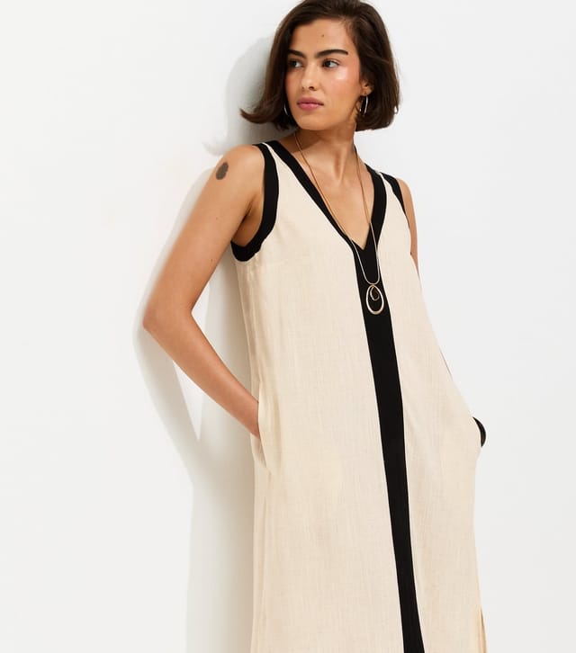 New Look Women's Cream Contrast Trim Column Midi Dress New Look - 3