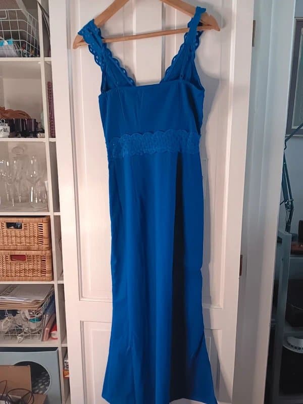 Never Fully Dressed Never Fully Dressed Cobalt Blue Linen Lace Dress Size 8