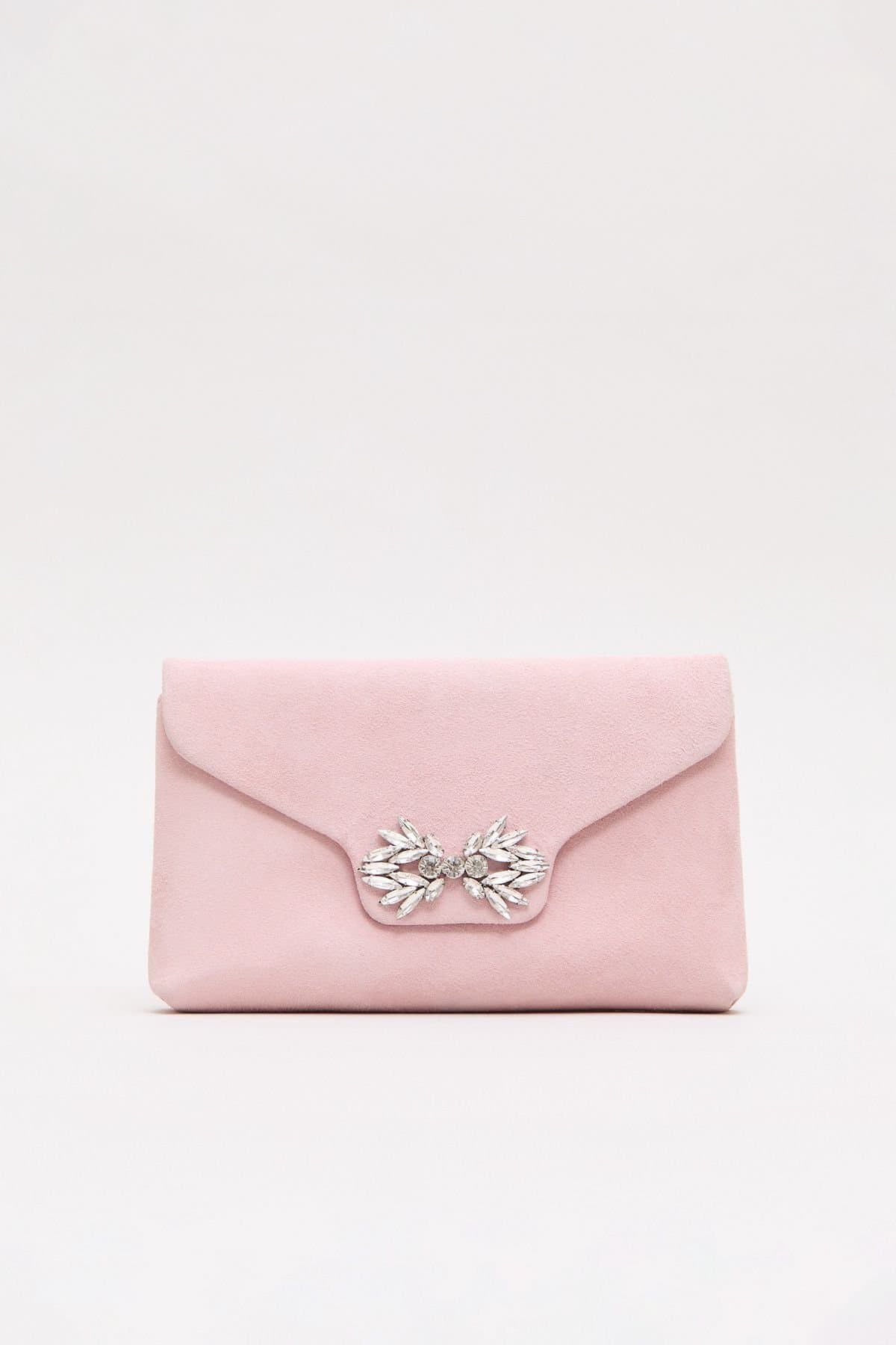 Phase Eight Phase Eight Dusty Pink Suede Clutch Bag