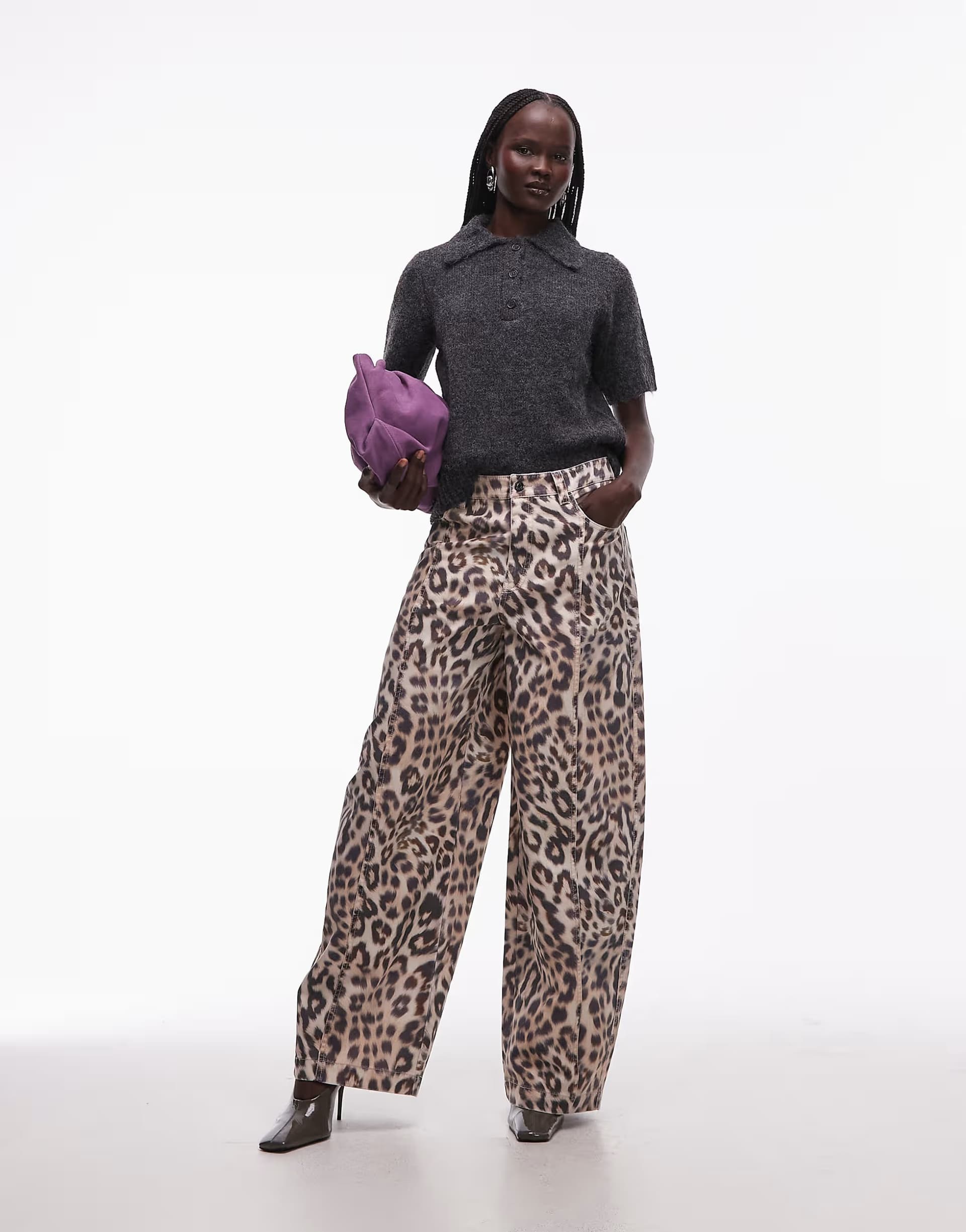 ASOS ASOS DESIGN barrel trousers in leopard print