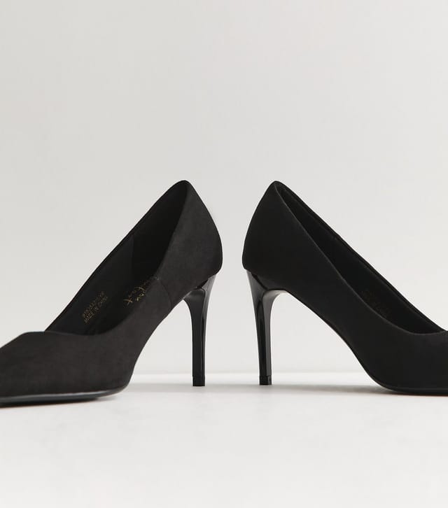 New Look Women's Black Faux Suede Pointed Toe Court Pumps Vegan New Look - 3