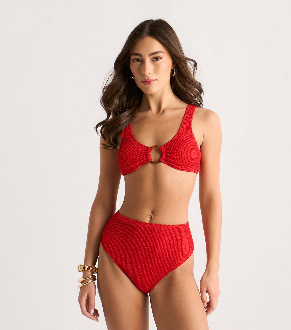 Gini London Women's Red Textured Ring Detail Bikini Top Gini London New Look - 2