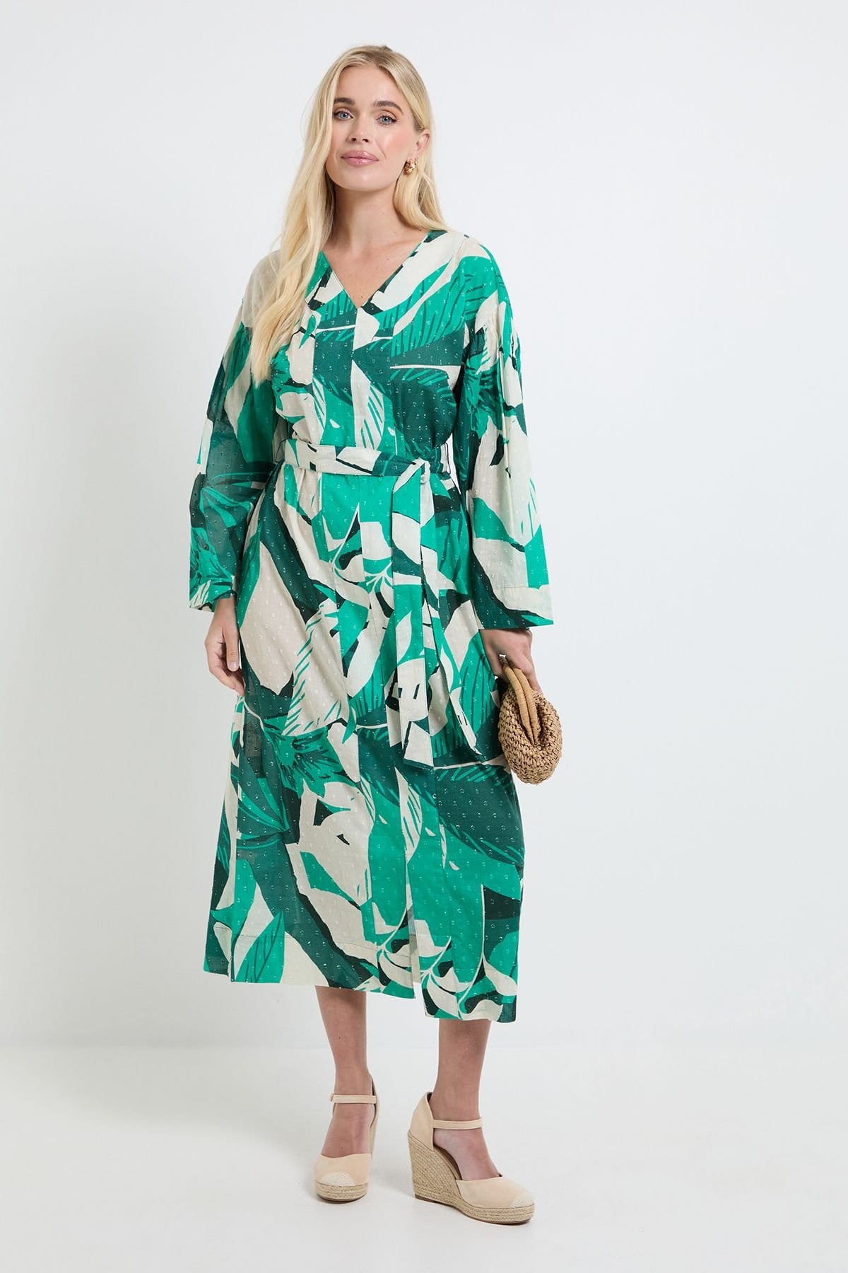Wallis Green Tropical Print Midi Dress for Petites