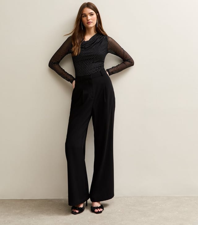 New Look Women's Black Mesh Diamante Cowl Neck Bodysuit New Look - 3