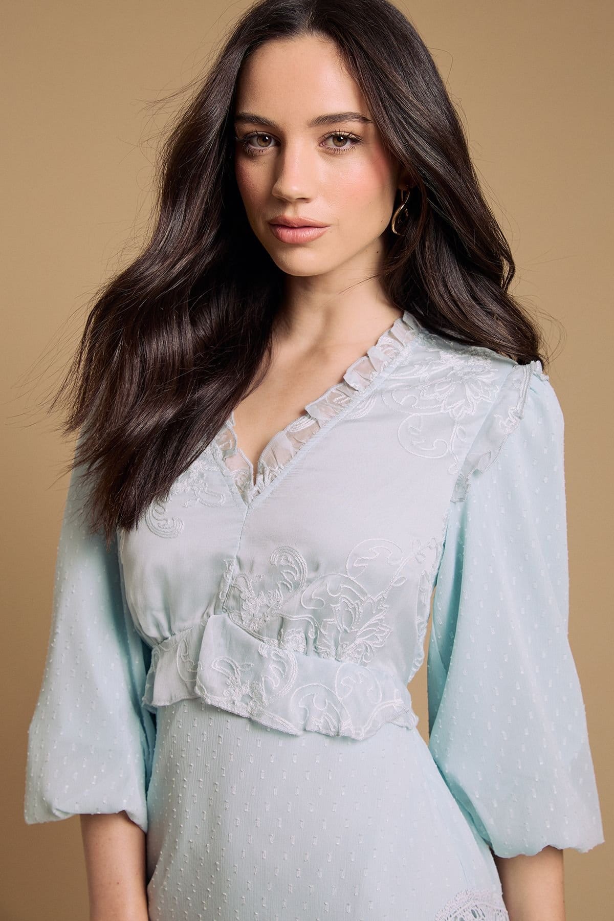 Oasis Oasis Women's Chiffon Mix Mini Dress With Tie Back in Baby Blue - 4