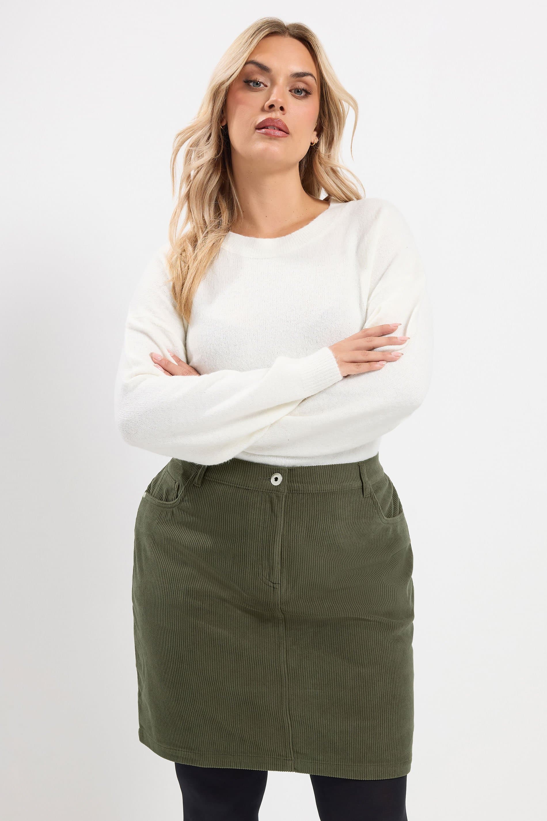 Yours Plus Size Khaki Green Corduroy Skirt