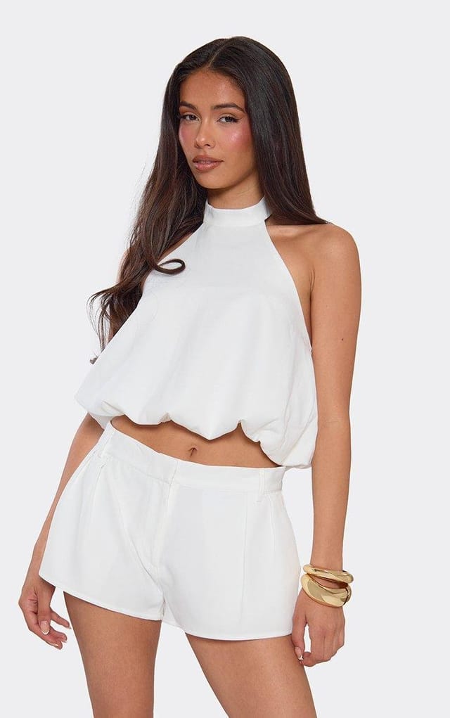 EGO High Neck Sleeveless Blouson Top In Cream., Women's Size UK 6 - 2