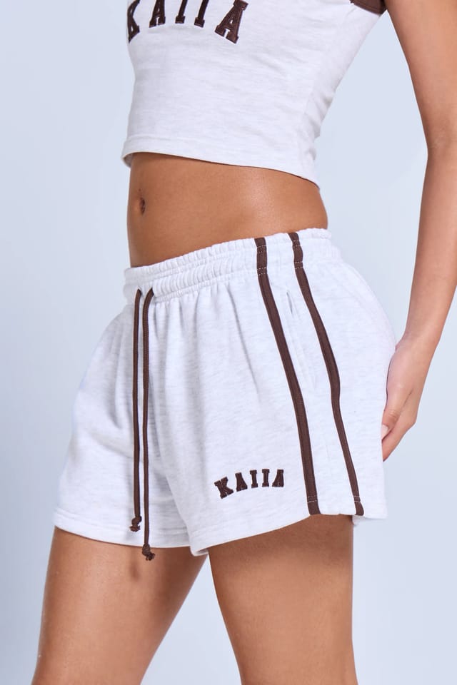 Kaiia Kaiia Sport Side Stripe Mini Shorts Light Grey Marl & Brown - 2