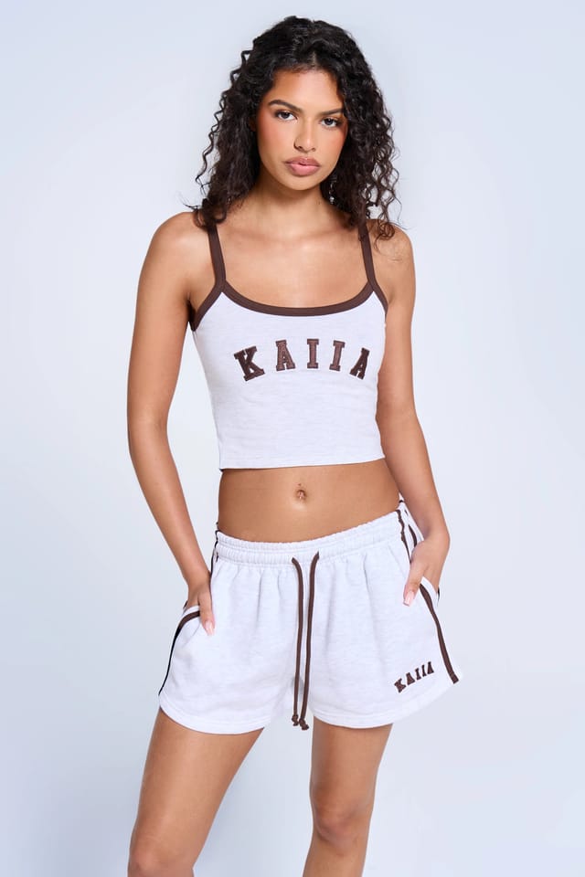 Kaiia Kaiia Sport Side Stripe Mini Shorts Light Grey Marl & Brown - 3