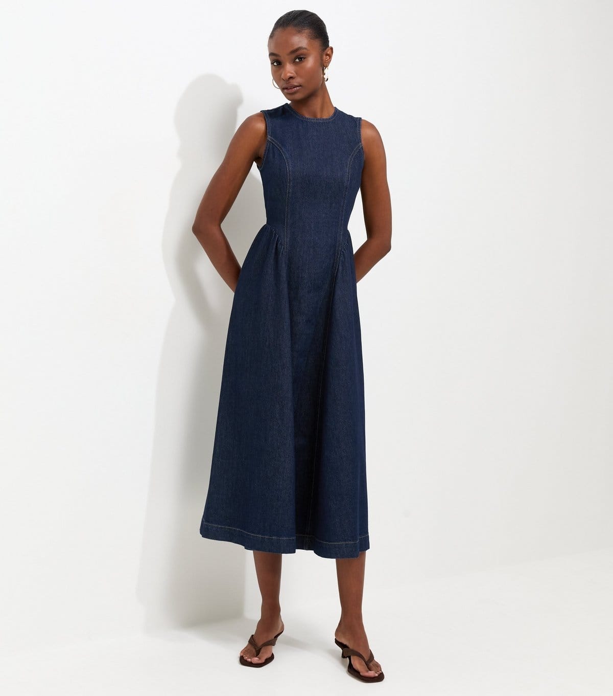 New Look Women's Navy Cotton Sleeveless Denim Midi Dress New Look - 1