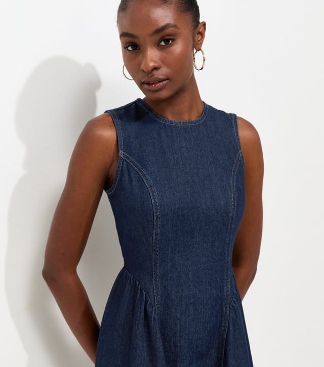 New Look Women's Navy Cotton Sleeveless Denim Midi Dress New Look - 2