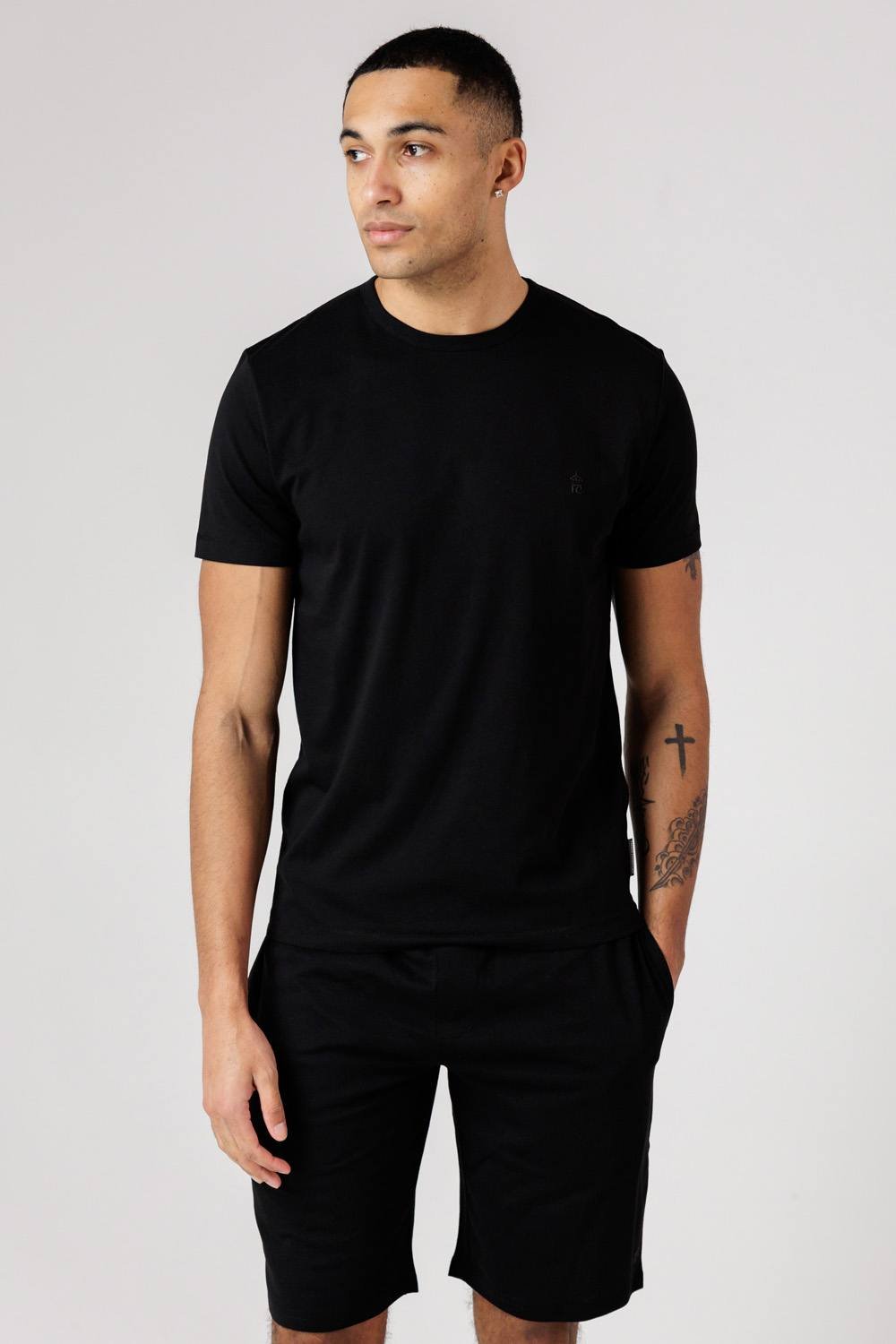 French Connection French Connection Men's Cotton T-Shirt & Shorts Co Ord Set in Black - 2