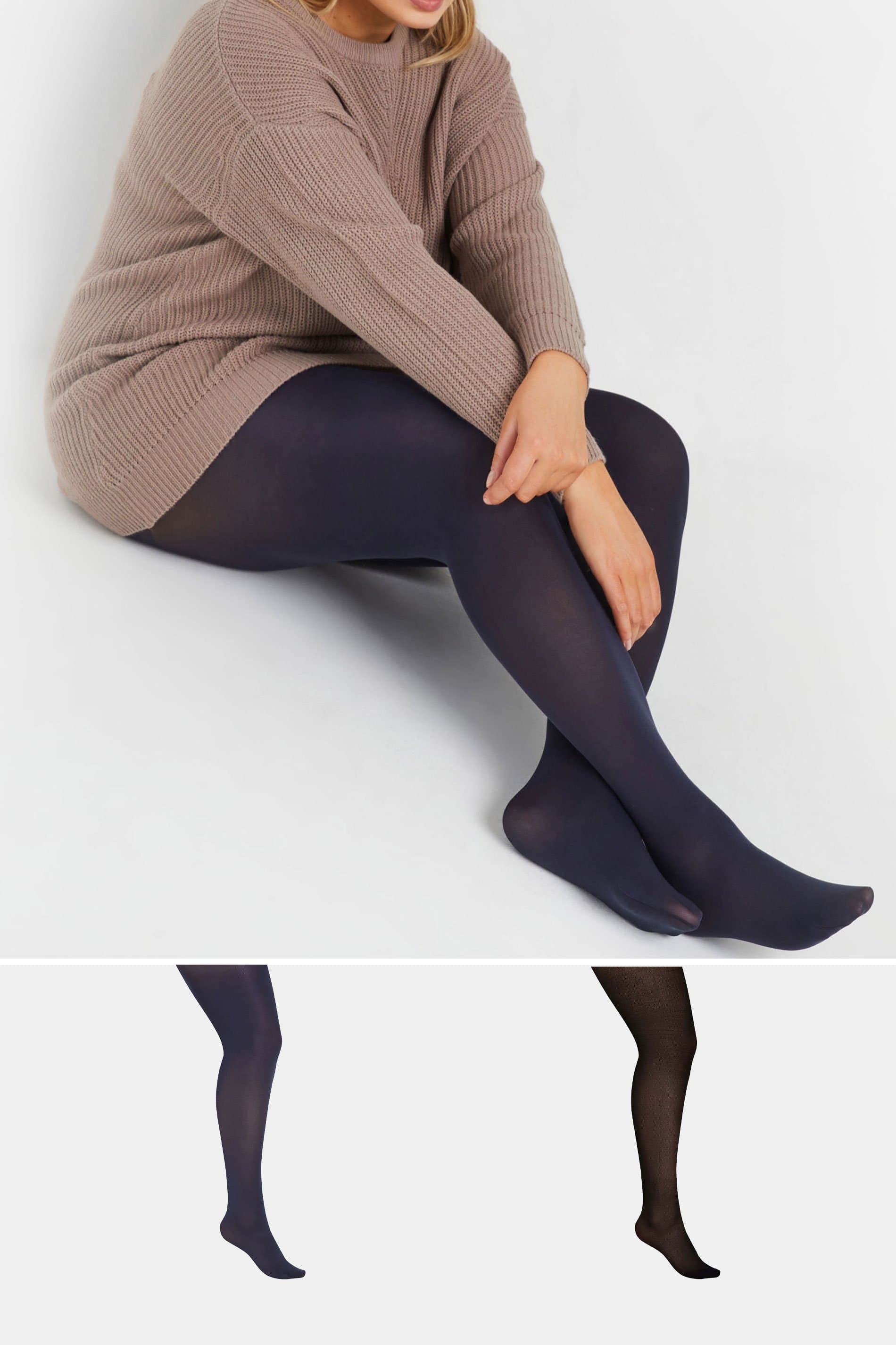 Yours 2 Pack Navy Blue & Black 100 Denier Tights