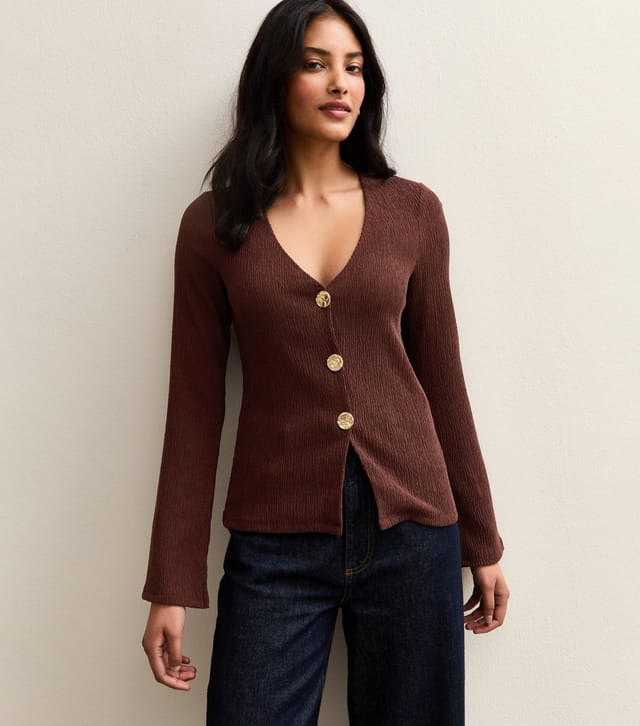 New Look Women's Dark Brown Crinkle Texture Cardigan New Look - 2