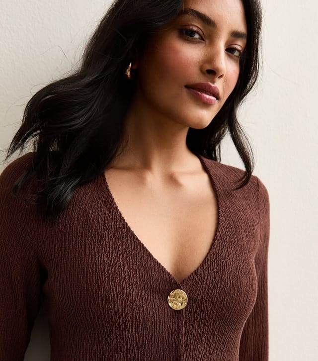 New Look Women's Dark Brown Crinkle Texture Cardigan New Look - 3
