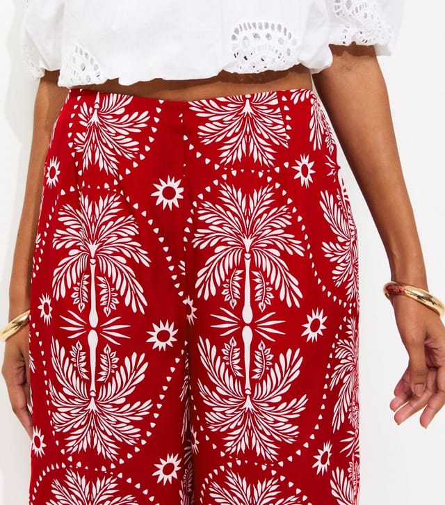New Look Women's Red Crepe Patterned Palm Tree Print Cropped Trousers New Look - 3