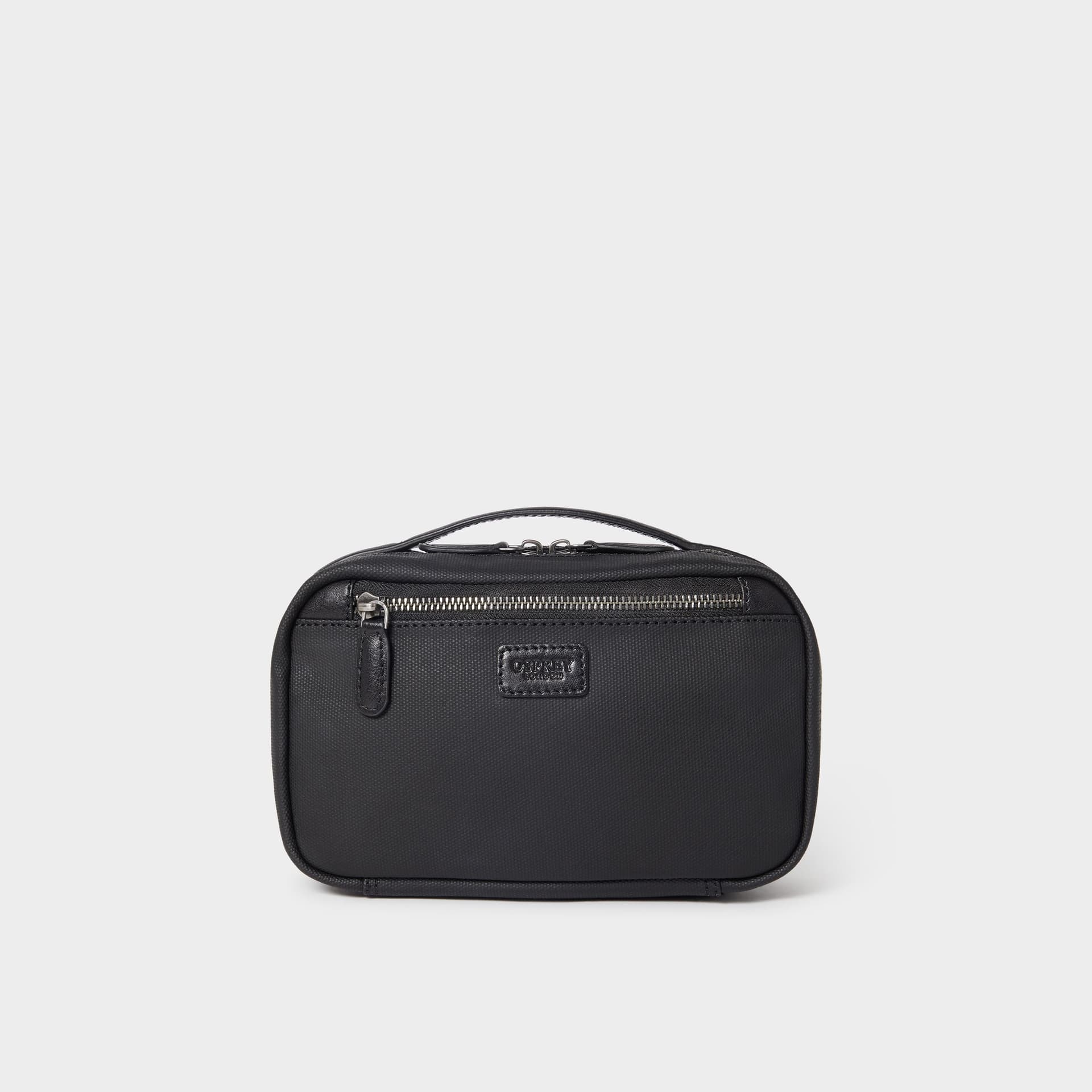OSPREY LONDON OSPREY LONDON Men's The Frontline Waxed Canvas & Leather Tech Travel Pouch in Black