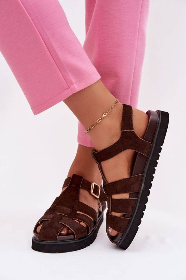 Love Lace Love Lace Women's Roman Style Platform Sandals Suede Adjustable Strap Golden in Brown - 3